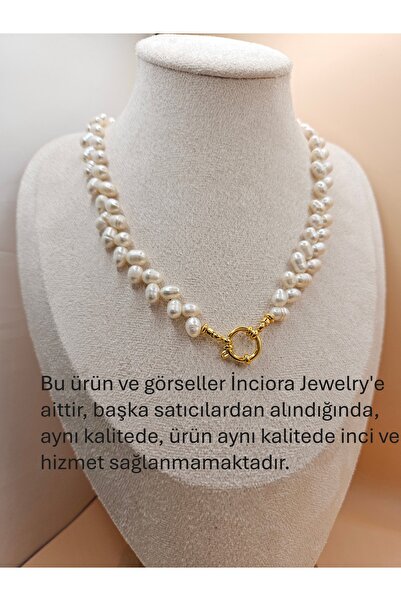 İNCİORA JEWELRY Gerçek Doğal İnci Kelebek-Başak Dizilim Gemici Kilitli Set