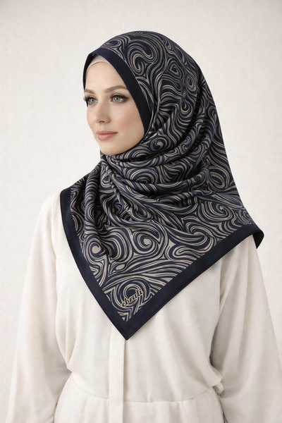 mim eşarp Ebruli Jan Jan Eșarfă cu model spirală 90x90 cm