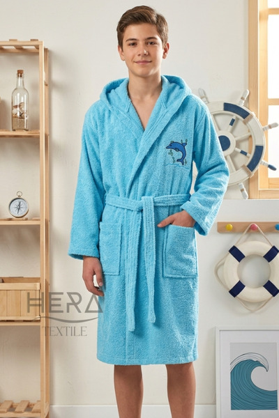 HERA روب حمام للأطفال قطن قطعة بغطاء رأس تركواز 13-18 سنة للجنسين-بنات-أولاد ...