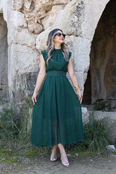 bytugcekaya Rochie din șifon cu curea cu mâneci Emerald Zero