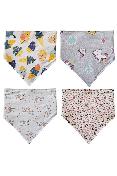 Baby Minik وشاح مثلث من القطن الممشط المقاوم للسوائل ومريلة تغذية 4 قطع