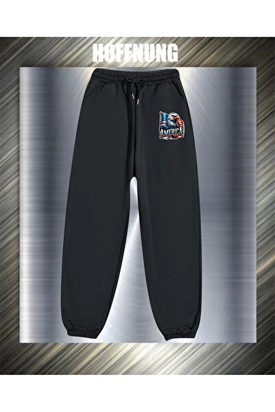 HOFFNUNG Unisex 2Ip Comfortable Fit Flag Eagle America Printed Sweatpants Shorts