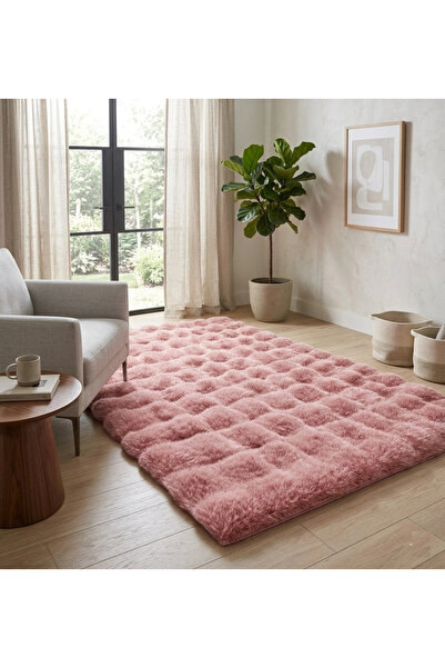 Home Carpet Dekor İthal Bubble Yumuşak Suni Tavşan Tüyü Halı Pudra-Pembe