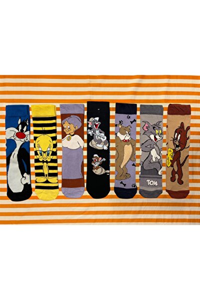AL Bİ 90LIK Pack of 7 Mixed Patterned Colorful Cotton Socks