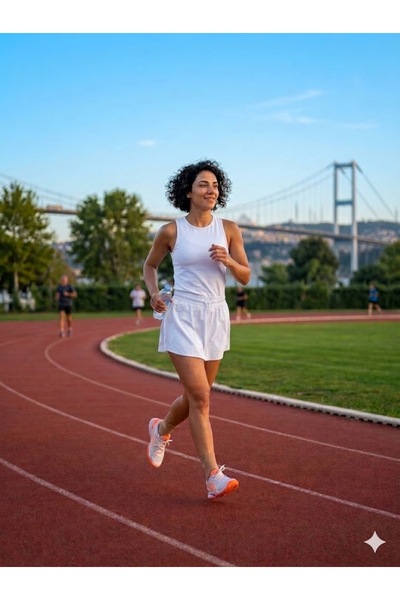 MADAM SHİLA Beyaz Spor Şort Yüksel Bel Slimfit Taytlı Bağcıklı Cepli Shila Sp...