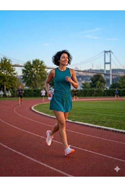 MADAM SHİLA Yeşil Spor Şort Yüksel Bel Slimfit Taytlı Bağcıklı Cepli Shila Sp...