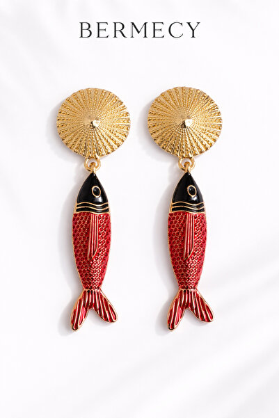 Bermecy Retro Fish | Çelik Balıklı Halka Küpe