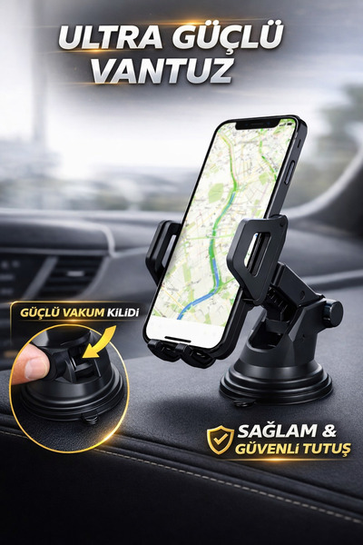 TEKNOAS İLETİŞİM 360° Dönebilen Araç İçi Telefon Tutucu Vantuzlu Telefon Stan...