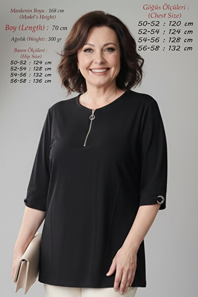 Laden Bluză neagră pentru femei, mărime mare, din bumbac pieptănat, anti-tran...
