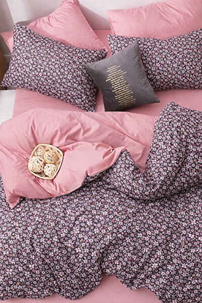 İQON Lastikli Çarşaflı Nevresim Takımı Çift Kişilik ALİSYUM PEMBE