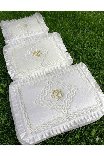 CONSTRAİN Zeynishome Çeyizlik Islemeli 3 Lü Gelin Bohça Söz Nişan Hurç Seti