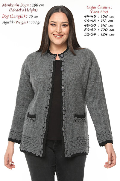 Elvin Knitwear Plus Size Women's Thick Mother Gray Cardigan