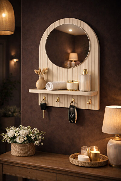 Trend Kitchen Elano Kırık Beyaz Premium Gold Askılı Anahtarlık & Raflı Duvar ...