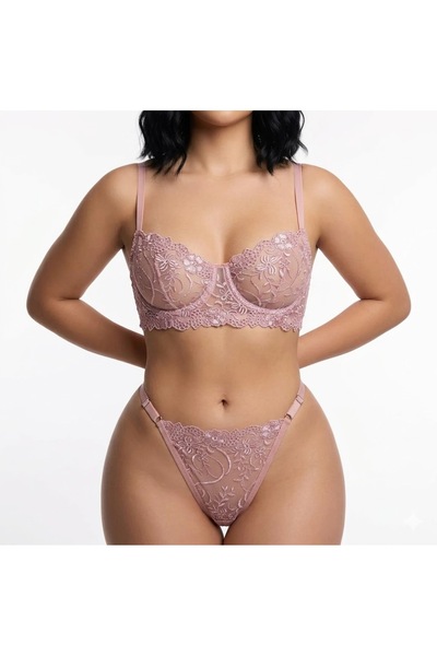 RUYAZ TEKSTİL Σετ εσωρούχων Δαντέλα τεμαχίων σε ροζ πούδρα, μεγάλο και μικρό ...