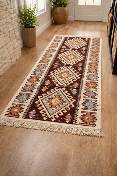 OEM Covor tradițional 80 x 200 cm, mahon și crem, model romb