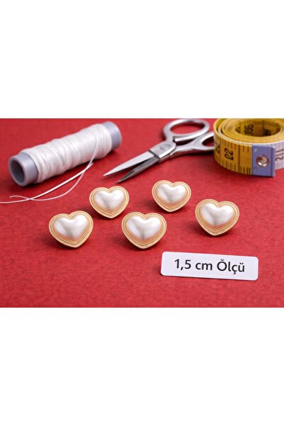 Beyna KALP KRİSTAL KENARLARI BEYAZ MİNELİ İNCİLİ METALİZE  DÜĞME 1,5 CM 1 PAK...