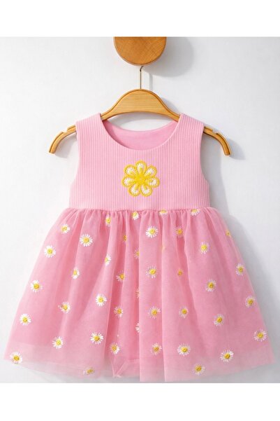 Miniworld Baby Rochita body eleganta cu tul, model cu flori, inchidere cu cap...