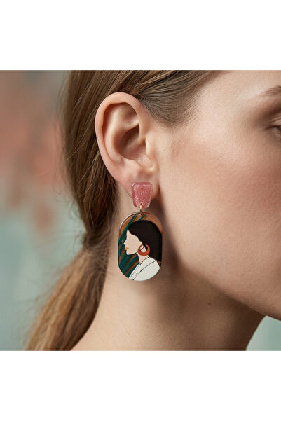 SIC MODA Cercei Damă Statement cu Design Portret Multicolor din Acril - 4152