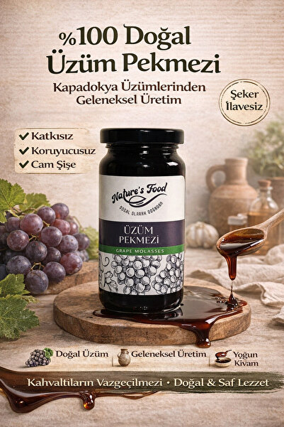 NATURES FOOD Üzüm Pekmezi 300g Cam Şişe | Kapadokya Üzümü | Katkısız Doğal Pe...
