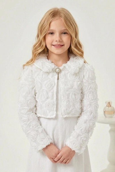 s.t. sebat tekstil روزالي بناتي موسمي بوليرو أبيض