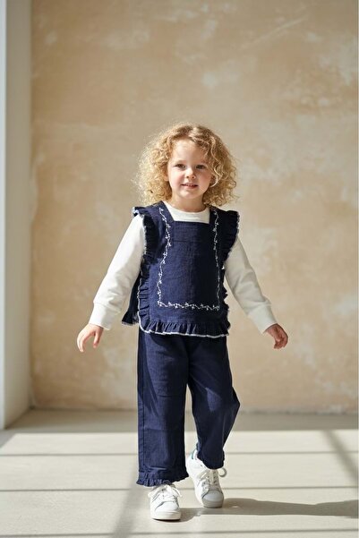s.t. sebat tekstil Girl's Denim Pants and Blouse Set Blue