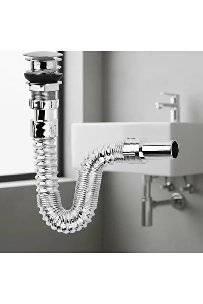 Genel Markalar Krom Basmalı Sifon -körüklü Sifon Bas Stoplu Lavabo Mutfak Sif...