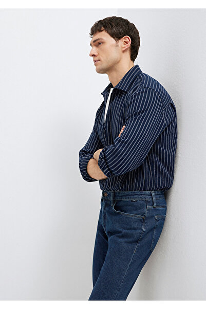 Mavi Gestreiftes marineblaues Hemd mit lockerer Passform / lockerem, bequemem...