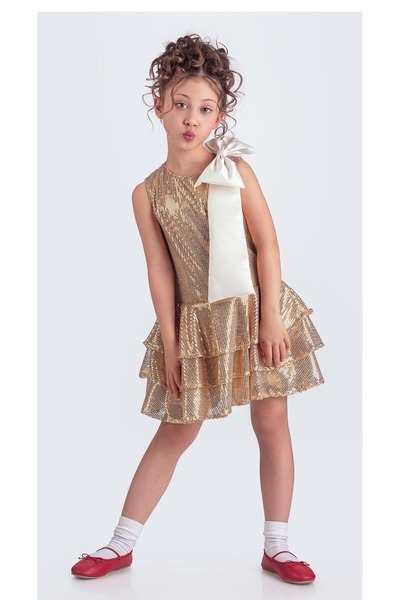 s.t. sebat tekstil فستان حفلات بناتي بدون أكمام من قماش الترتر Sb702