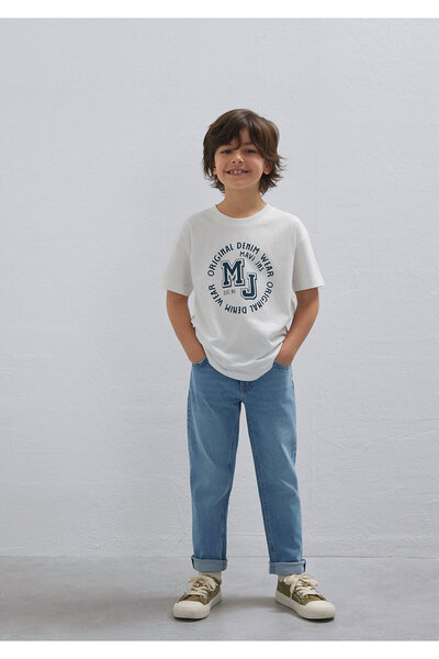 Mavi MJ Logo Printed Ecru T-Shirt Loose Fit / Relaxed Fit 6610395-70057