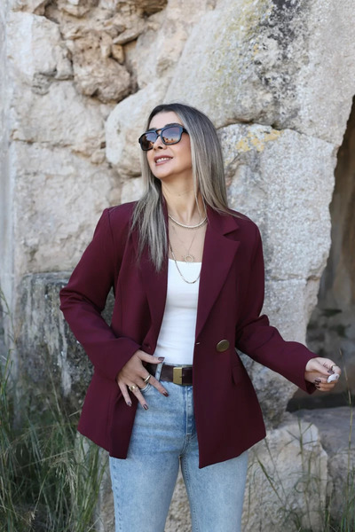 bytugcekaya Jachetă blazer cu un singur nasture Bordeaux Gold