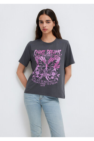 Mavi Butterfly Printed Anthracite T-Shirt Regular Fit / Normal Cut 1613720-83620