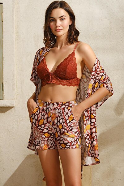 Anıl 5759 Rope Strap V-Neck Women's Cotton Geometric Summer Mini Lace Detaile...