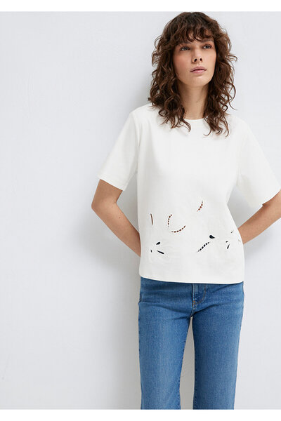 Mavi Lace Detailed Ecru T-Shirt Regular Fit / Normal Cut 1613759-70057