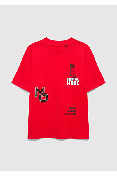 Mavi Червена тениска с принт Minecraft, овърсайз / широка кройка 6610434-70478