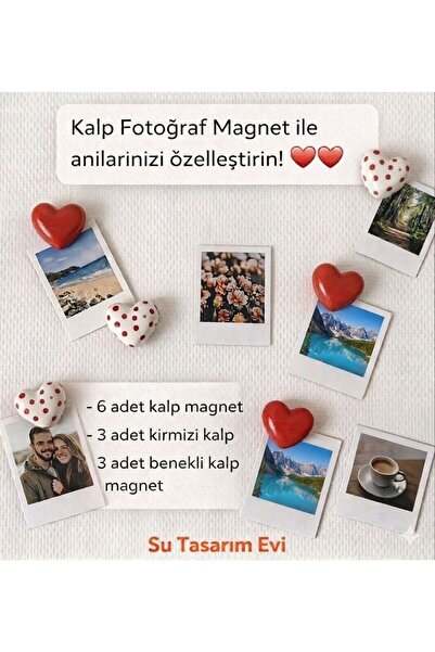 sutasarimevi Magnet - Buzdolabı Magneti - Buzdolabı Süsü - 6’lı Kalpli Magnet...