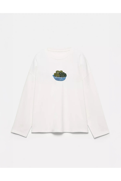 Disante 100% bumbac, cu potrivire oversize, cu imprimeu olive - tricou cu mân...