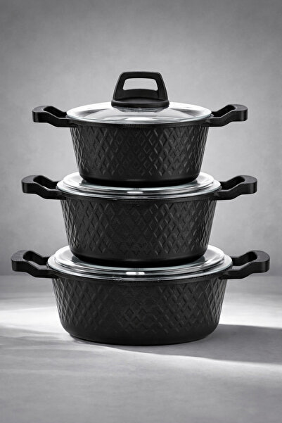 LAVONNI طقم أواني طهي من الأوبسيديان 6 قطع 16/18/20 سم