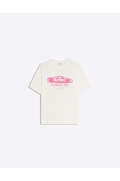 Disante Дамска тениска с розов принт на Порше, с кръгло деколте, овърсайз, мо...