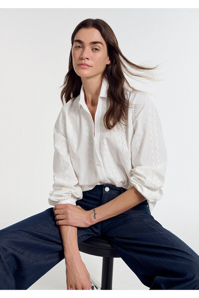 Mavi Embroidery Detailed White Shirt Regular Fit / Normal Cut 1211380-70057