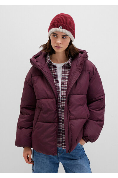 Mavi Burgunderrote Baskenmütze mit Waschbär-Stickerei 1913609-24862