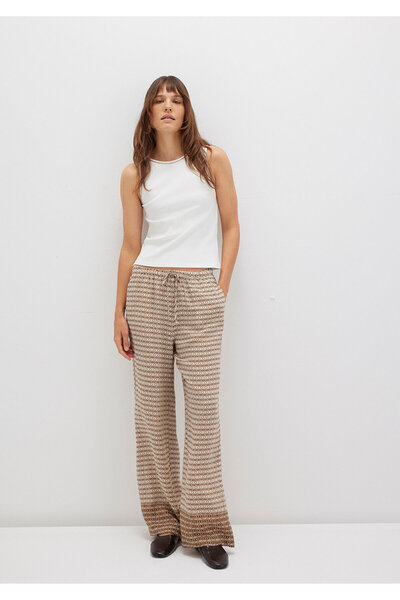 Mavi Beige Ethnic Printed Trousers with Tie Waist 1011123-91009