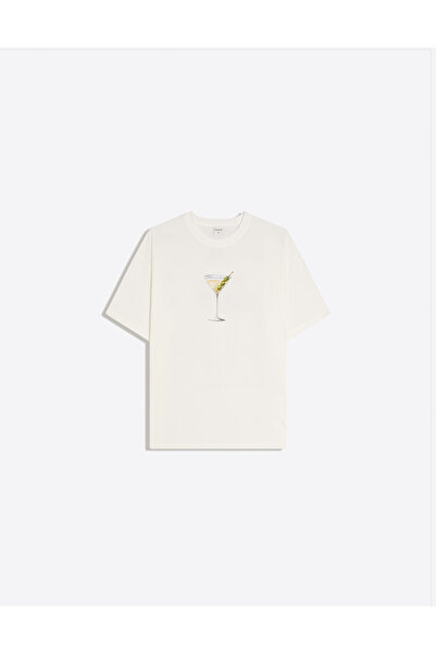 Disante تي شيرت نسائي كبير الحجم مطبوع عليه كوكتيل ياقة دائرية