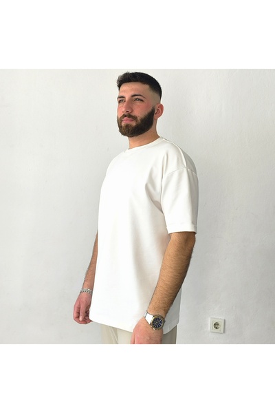 Mind Clothes Oversize Beyaz Basic Erkek Tişört %100 Pamuk Rahat Kalıp Yumuşak...