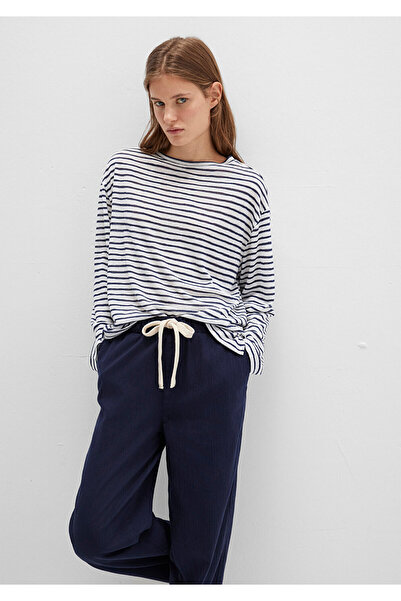 Mavi Lacivert Çizgili Tişört Loose Fit / Bol Rahat Kesim 1612664-86625