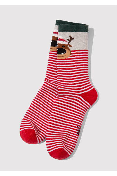 Mavi Yılbaşı Temalı Kırmızı Bot Çorabı 1900023-34329