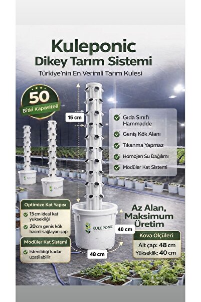 Kuleponic Dikey Topraksız Tarım Sistemi 10 Kat 50 Bitki Kapasiteli Hidroponik...
