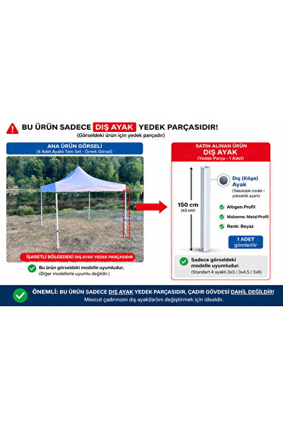 atabay outdoor 40 mm Altıgen Profil 3x3 Gazebo Tente İç–Dış Ayak Yedek Parçaları