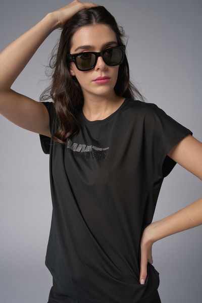 bilcee Women's Black Stone Printed T-Shirt Model No: 4079