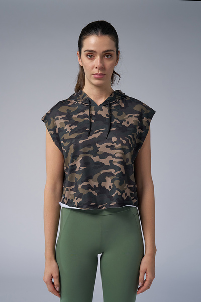 bilcee Ženski zeleni kamuflažni džemper Sa kapuljačom Skraćeni kroj 4098