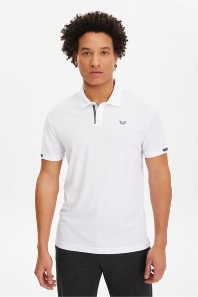 bilcee Men's White Quick Dry Lightweight Training Polo Collar T-Shirt 0508